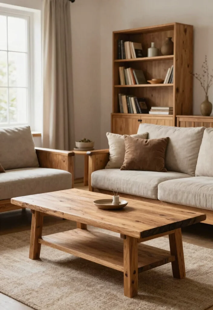 30 Earth Tone Living Room Decor Cozy Ideas for a Warm Natural Home - 3. Natural Wood Accents 1