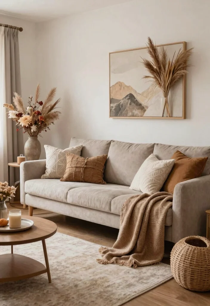 30 Earth Tone Living Room Decor Cozy Ideas for a Warm Natural Home - 30. Seasonal Decor Swaps 1