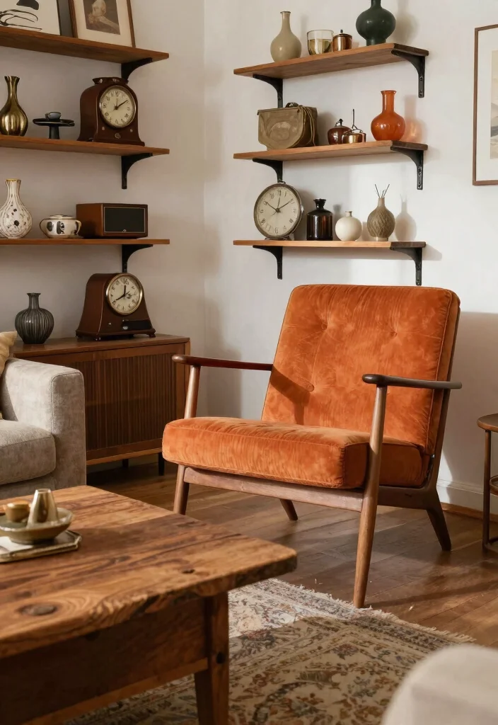 30 Earth Tone Living Room Decor Cozy Ideas for a Warm Natural Home - 7. Vintage Finds and Thrifted Treasures 1