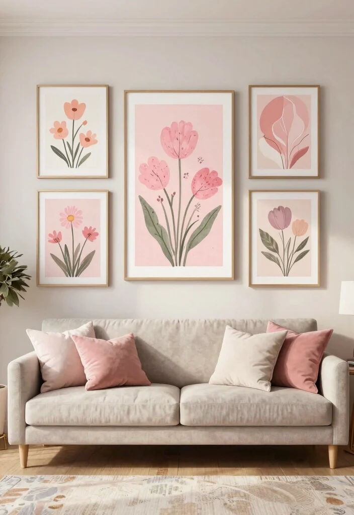 30 Girly Apartment Decor Living Room Ideas for a Chic Pretty Space - 11. Feminine Wall Art 1