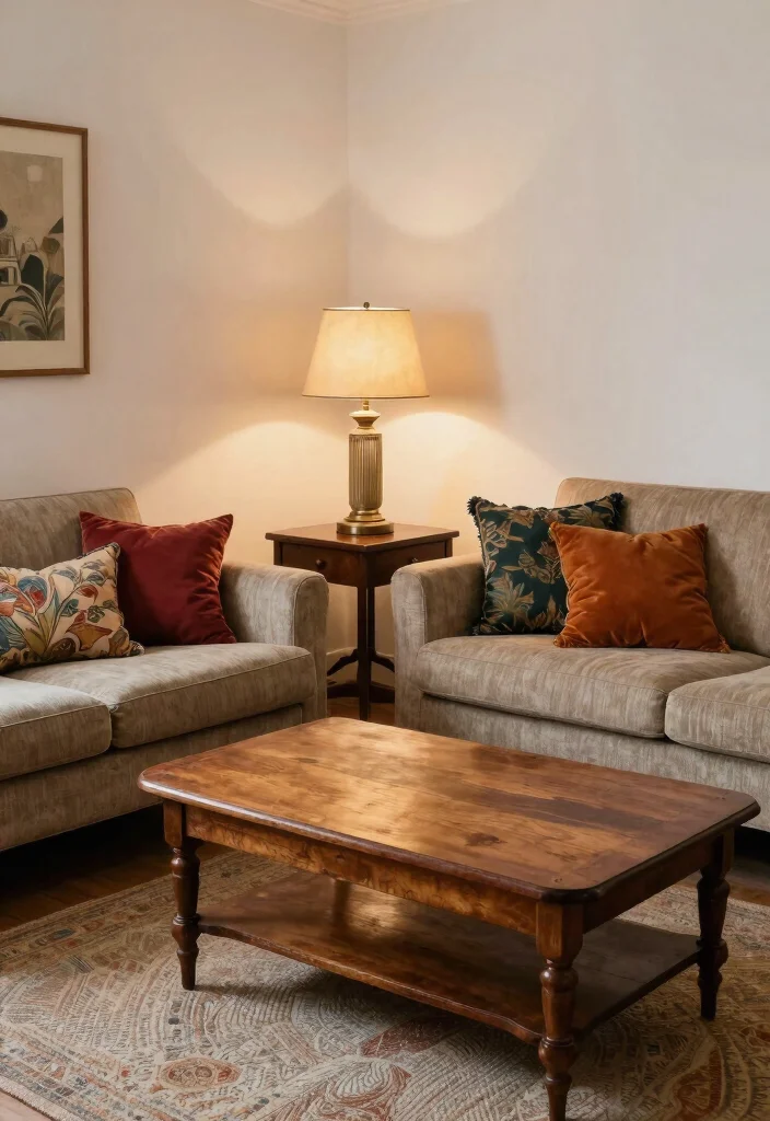 30 Girly Apartment Decor Living Room Ideas for a Chic Pretty Space - 14. Vintage Finds 1