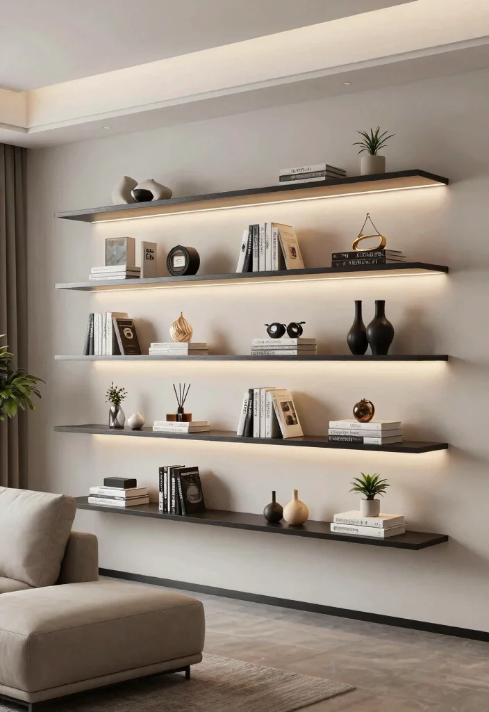 30 Girly Apartment Decor Living Room Ideas for a Chic Pretty Space - 19. Modern Shelving Solutions 1