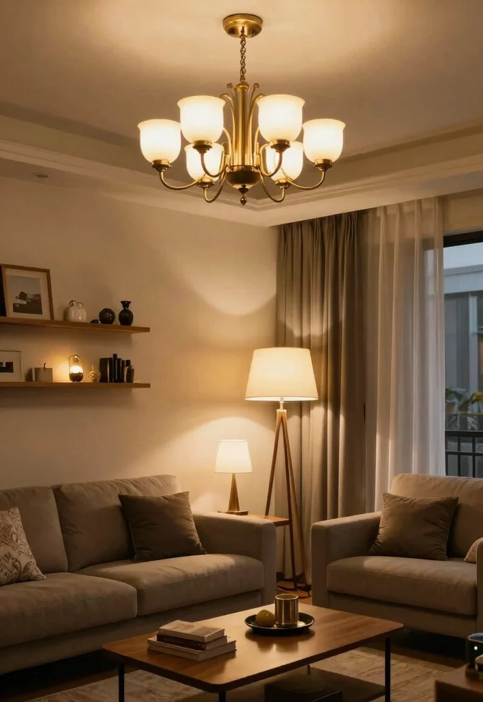 30 Girly Apartment Decor Living Room Ideas for a Chic Pretty Space - 24. Layered Lighting 1