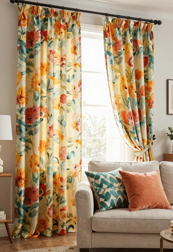 30 Girly Apartment Decor Living Room Ideas for a Chic Pretty Space - 29. Colorful Curtains 1