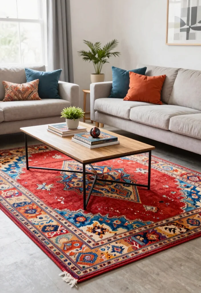 30 Girly Apartment Decor Living Room Ideas for a Chic Pretty Space - 6. Statement Rugs 1