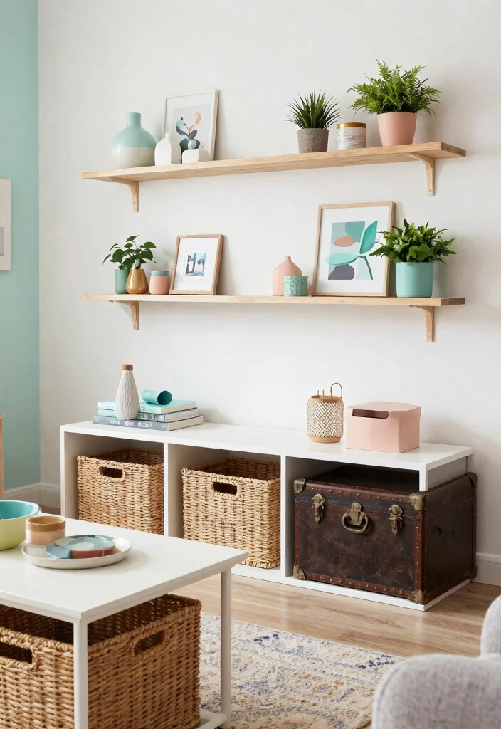 30 Girly Apartment Decor Living Room Ideas for a Chic Pretty Space - 7. Girly Storage Solutions 1