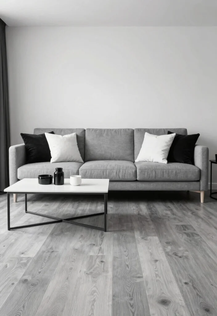 30 Grey Wood Floors Living Room Decor Ideas for a Clean Modern Look - 16. Go for a Minimal Palette 1