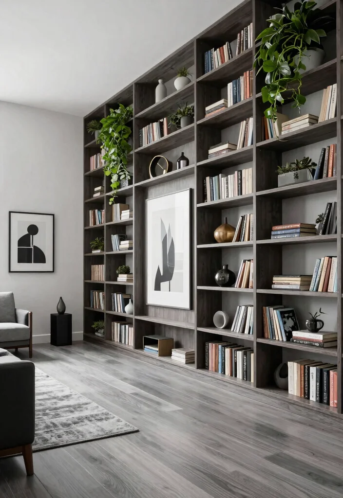 30 Grey Wood Floors Living Room Decor Ideas for a Clean Modern Look - 27. Use Vertical Space 1