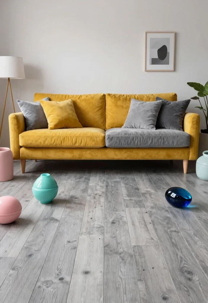 30 Grey Wood Floors Living Room Decor Ideas for a Clean Modern Look - 28. Try Unexpected Color Combos 1