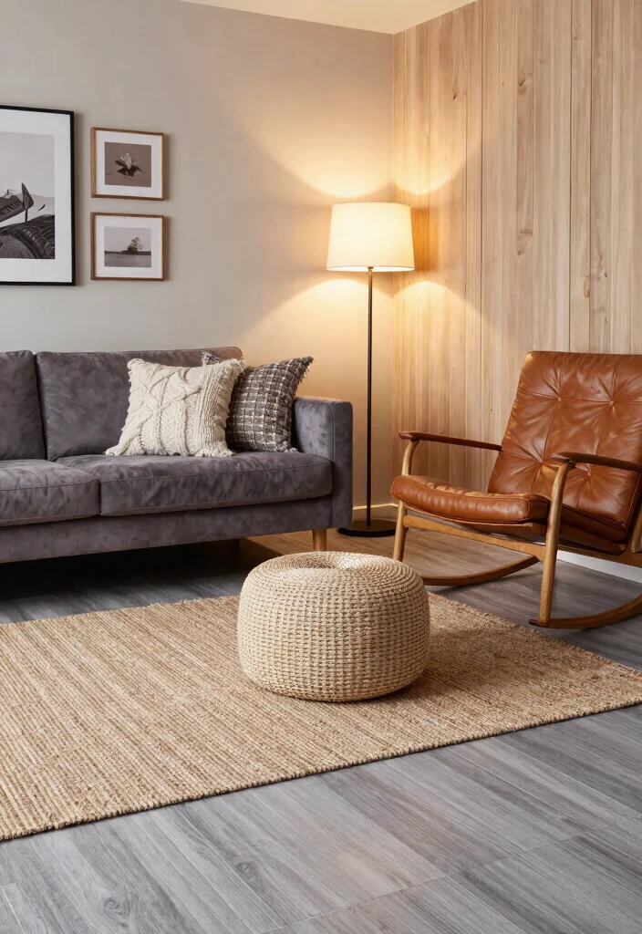 30 Grey Wood Floors Living Room Decor Ideas for a Clean Modern Look - 3. Layer Textures 1