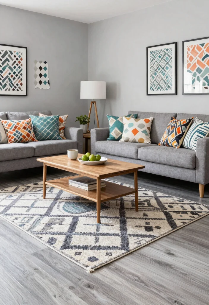 30 Grey Wood Floors Living Room Decor Ideas for a Clean Modern Look - 6. Play with Patterns 1