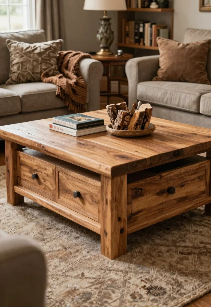 30 Hunting Decor Living Room Ideas for a Rustic Cozy Cabin Style - 18. Lodge-Style Coffee Tables 1