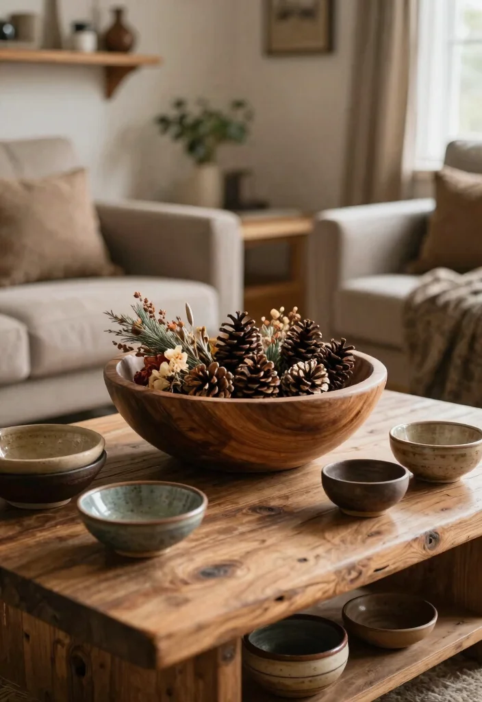 30 Hunting Decor Living Room Ideas for a Rustic Cozy Cabin Style - 20. Rustic Decorative Bowls 1