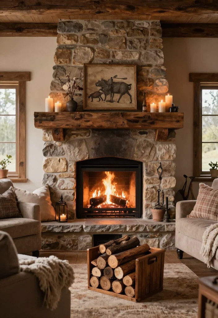 30 Hunting Decor Living Room Ideas for a Rustic Cozy Cabin Style - 23. Cozy Fireplace Areas 1