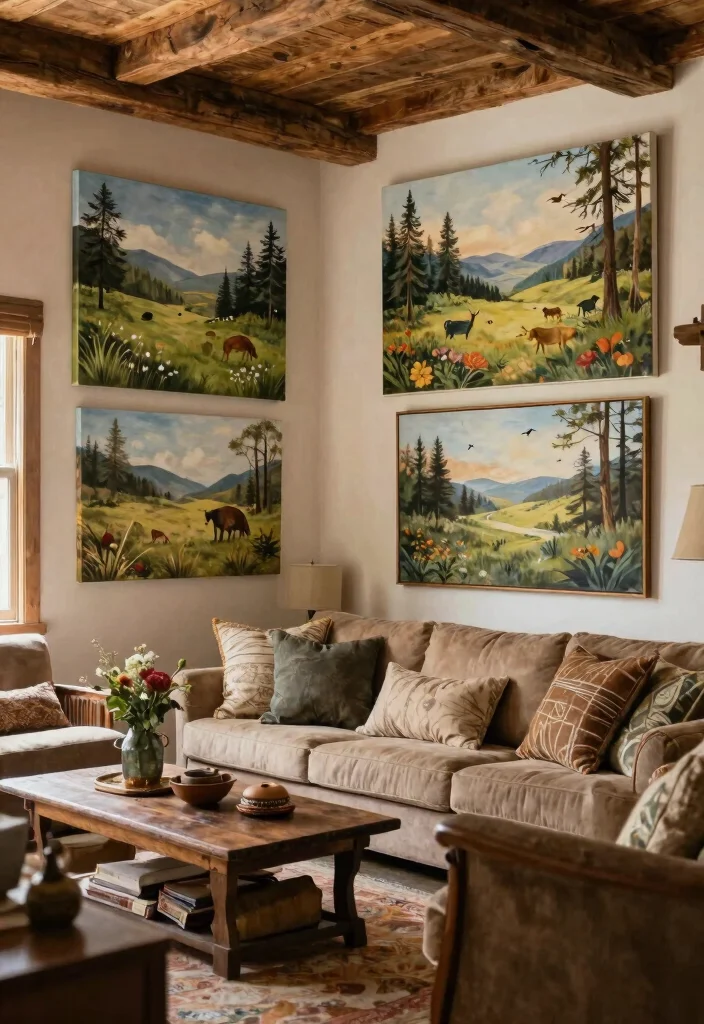 30 Hunting Decor Living Room Ideas for a Rustic Cozy Cabin Style - 27. Rustic Outdoor-Inspired Art 1
