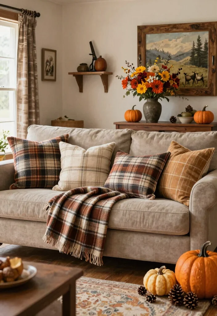 30 Hunting Decor Living Room Ideas for a Rustic Cozy Cabin Style - 30. Seasonal Decor Updates 1