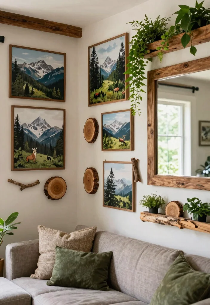 30 Hunting Decor Living Room Ideas for a Rustic Cozy Cabin Style - 7. Nature-Inspired Wall Decor 1
