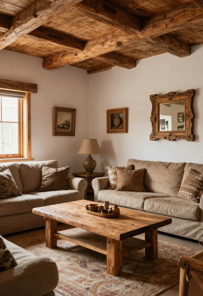 30 Hunting Decor Living Room Ideas for a Rustic Cozy Cabin Style - 8. Natural Wood Elements 1