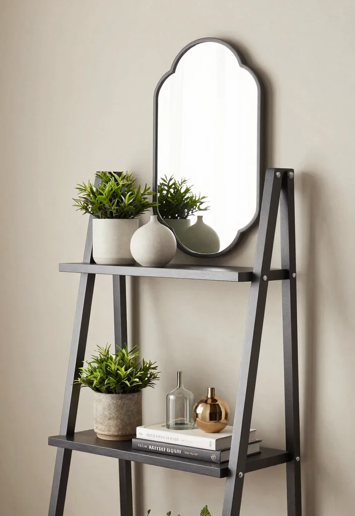 30 Ladder Shelf Decor Living Room Ideas for Stylish Small Space Storage - 11. Incorporating Mirrors 1