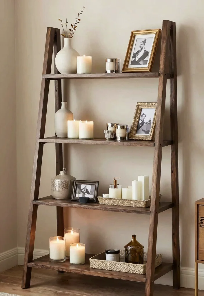 30 Ladder Shelf Decor Living Room Ideas for Stylish Small Space Storage - 12. Organized Clutter 1