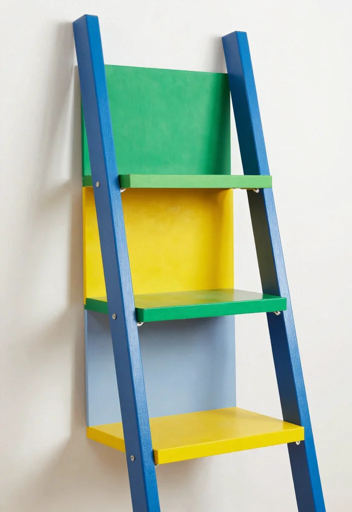 30 Ladder Shelf Decor Living Room Ideas for Stylish Small Space Storage - 14. Use of Color Blocks 1