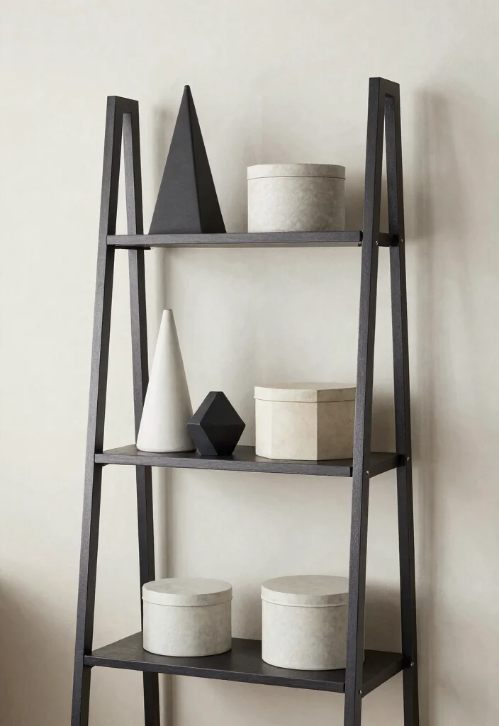 30 Ladder Shelf Decor Living Room Ideas for Stylish Small Space Storage - 19. Geometric Designs 1