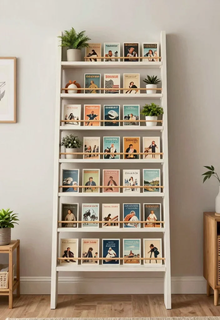 30 Ladder Shelf Decor Living Room Ideas for Stylish Small Space Storage - 20. Curated Collections 1