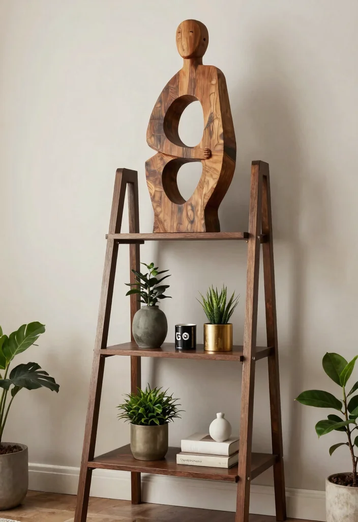 30 Ladder Shelf Decor Living Room Ideas for Stylish Small Space Storage - 24. Statement Pieces 1