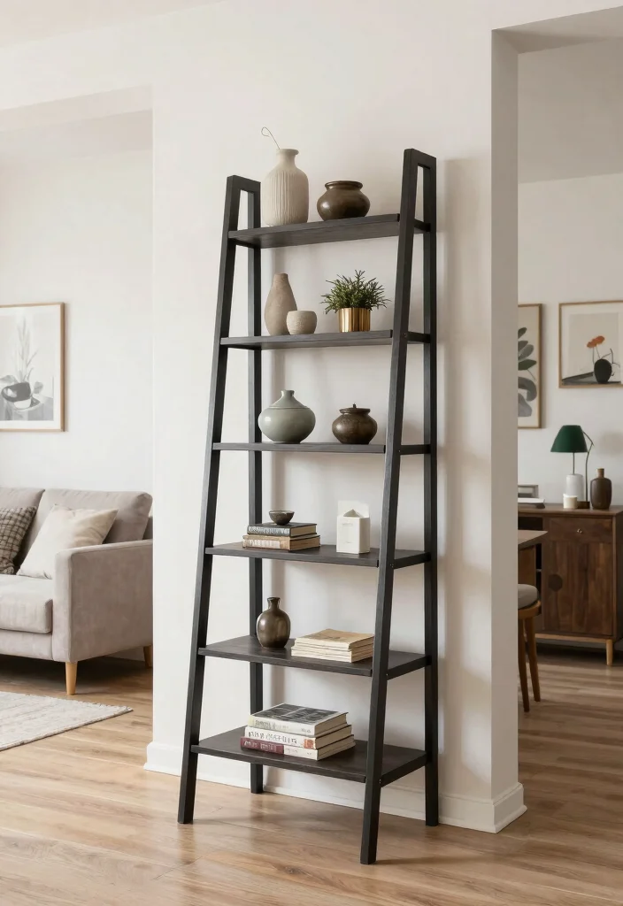 30 Ladder Shelf Decor Living Room Ideas for Stylish Small Space Storage - 27. Create Zones 1