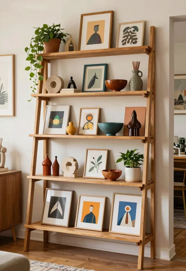30 Ladder Shelf Decor Living Room Ideas for Stylish Small Space Storage - 3. Artful Displays 1