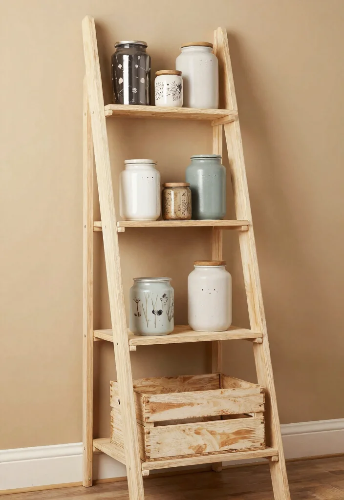30 Ladder Shelf Decor Living Room Ideas for Stylish Small Space Storage - 30. Custom Creations 1