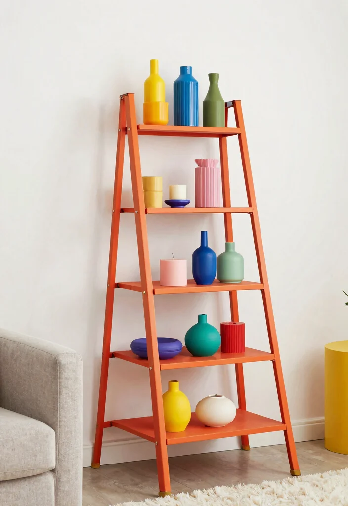 30 Ladder Shelf Decor Living Room Ideas for Stylish Small Space Storage - 5. Colorful Accents 1