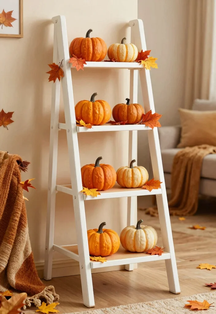 30 Ladder Shelf Decor Living Room Ideas for Stylish Small Space Storage - 7. Seasonal Transitions 1