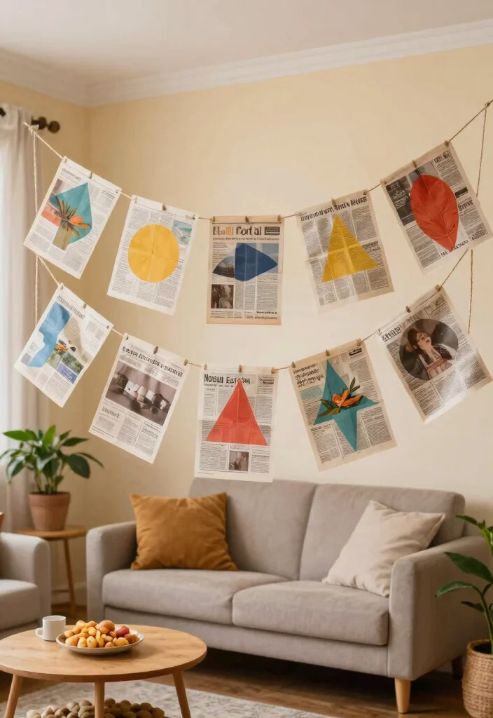 30 Living Room Birthday Party Decor Ideas for Celebration - 1. Upcycled Paper Banner 1