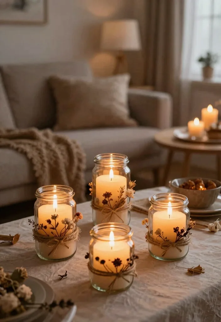 30 Living Room Birthday Party Decor Ideas for Celebration - 14. Recycled Candle Holders 1