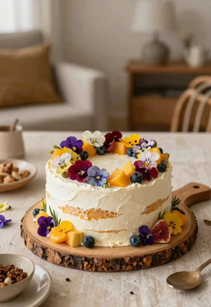 30 Living Room Birthday Party Decor Ideas for Celebration - 17. Nature-Inspired Cake 1