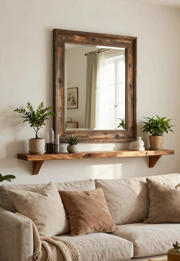 30 Living Room Decor Ideas for Wall Shelf Couch TV Stand and Sideboard Styling - 12. Use of Mirrors for Depth 1