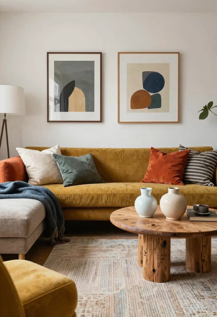 30 Living Room Decor Ideas for Wall Shelf Couch TV Stand and Sideboard Styling - 16. Combining Colors and Textures 1