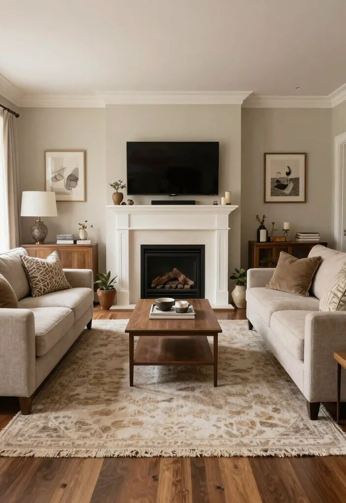 30 Living Room Decor Ideas for Wall Shelf Couch TV Stand and Sideboard Styling - 17. Functional Furniture Arrangement 1