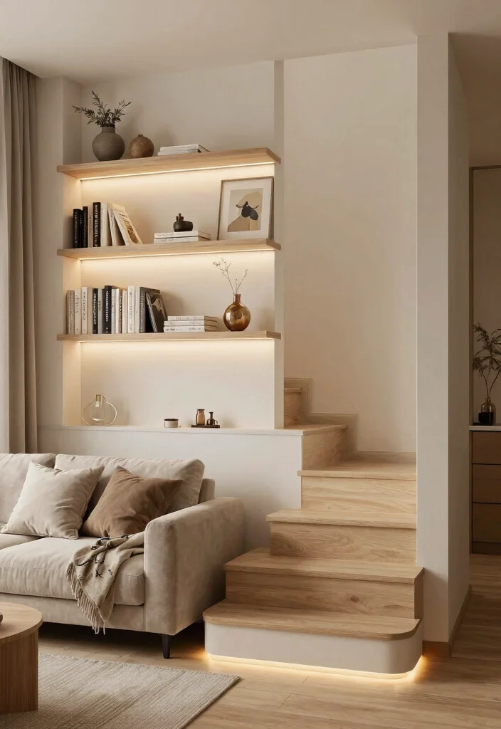 30 Living Room Decor Ideas for Wall Shelf Couch TV Stand and Sideboard Styling - 26. Utilizing Space Under Stairs 1