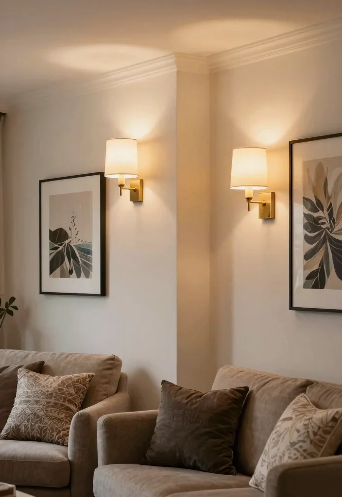 30 Living Room Decor Ideas for Wall Shelf Couch TV Stand and Sideboard Styling - 28. Incorporating Wall Sconces 1