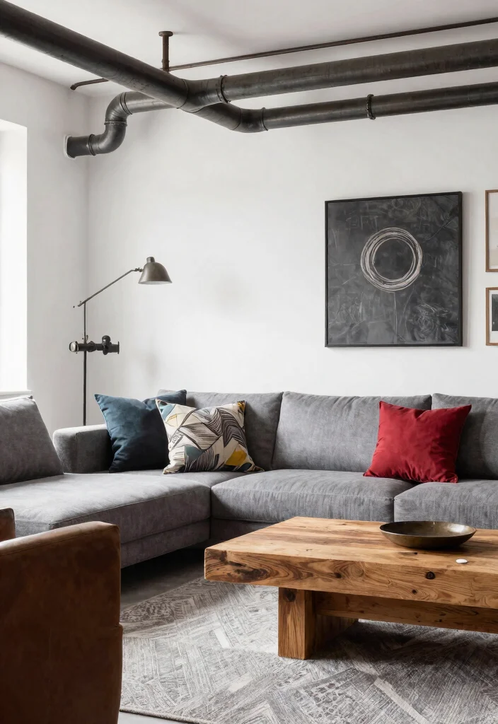 30 Living Room Decor Ideas for Wall Shelf Couch TV Stand and Sideboard Styling - 30. Combo of Rustic and Industrial Styles 1