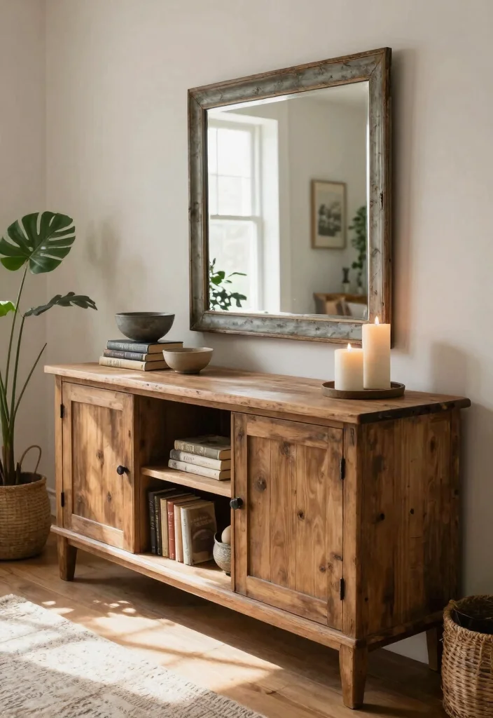 30 Living Room Decor Ideas for Wall Shelf Couch TV Stand and Sideboard Styling - 4. Rustic Sideboard Styling 1