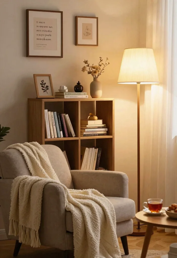 30 Living Room Decor Ideas for Wall Shelf Couch TV Stand and Sideboard Styling - 7. Cozy Corner with Shelving 1