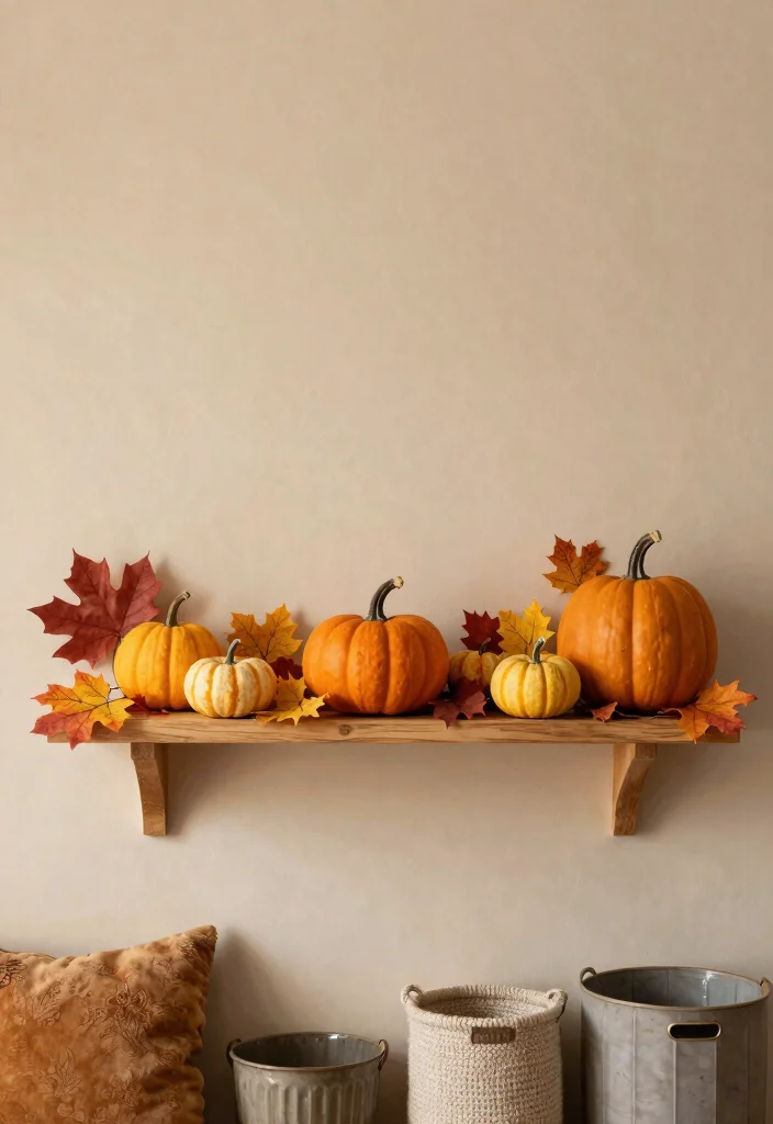 30 Living Room Decor Ideas for Wall Shelf Couch TV Stand and Sideboard Styling - 8. Seasonal Decor on Wall Shelves 1