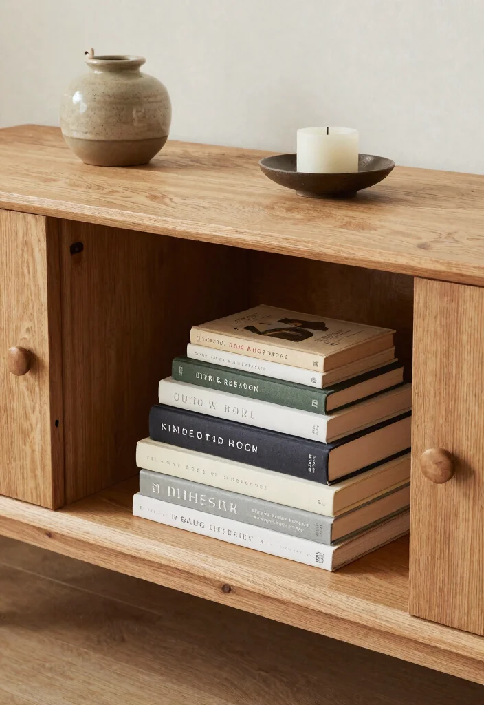 30 Living Room Sideboard Decor Ideas for a Styled Elegant Space - 11. Use Books as Decor 1