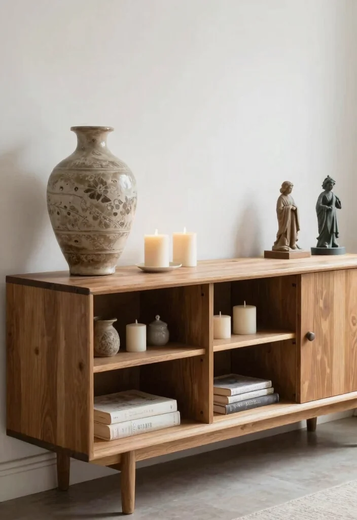 30 Living Room Sideboard Decor Ideas for a Styled Elegant Space - 14. Play with Scale 1