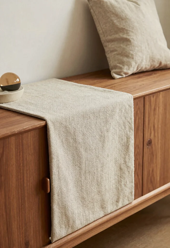 30 Living Room Sideboard Decor Ideas for a Styled Elegant Space - 21. Incorporate Textiles 1