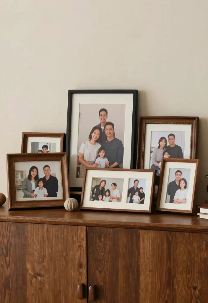 30 Living Room Sideboard Decor Ideas for a Styled Elegant Space - 24. Create a Family Gallery 1