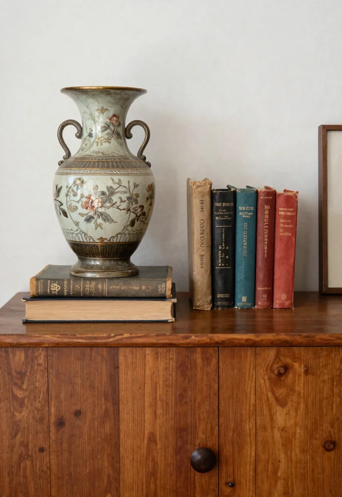 30 Living Room Sideboard Decor Ideas for a Styled Elegant Space - 27. Vintage Finds 1